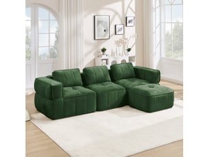 Canapé modulable 3 places 271x162x67 cm, sans montage, mousse haute densité 32d, polyester, vert