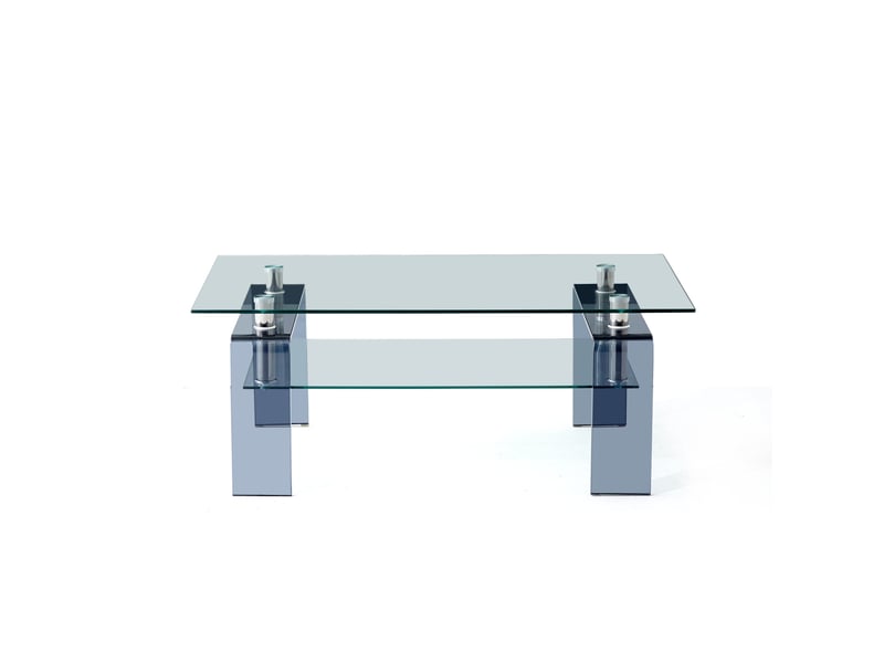  Table basse ulevr en verre trempé transparent 100 x 55 x 45 cm, 2 niveaux, pieds en verre gris  - Conforama A