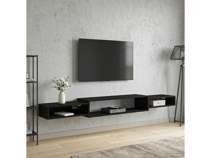  Meuble tv - banc tv - meuble de rangement mural montage mural chêne noir 220 x 28 x 21 cm  - Conforama B