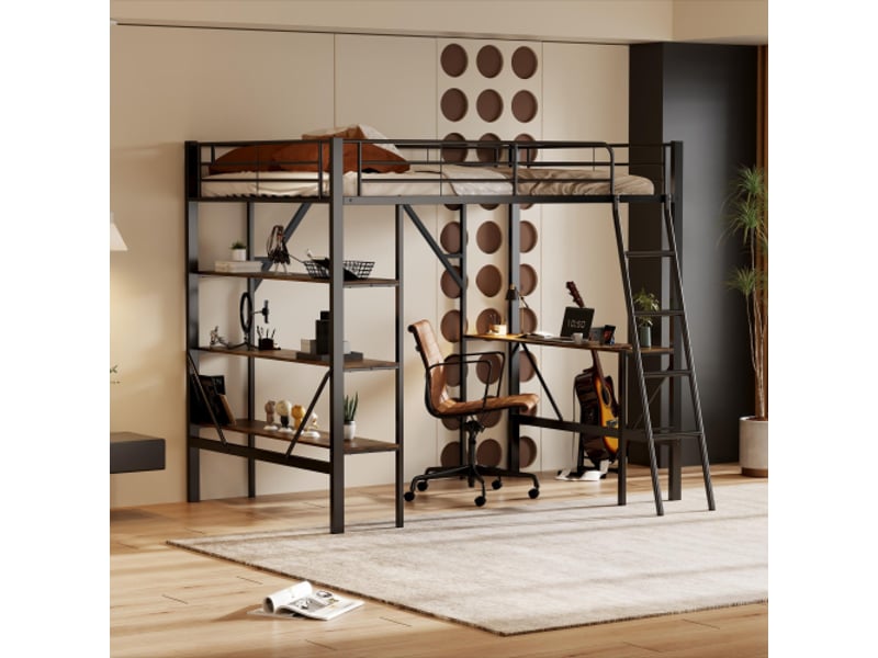  Lit mezzanine 90x200 cm coloris noir métal lit enfant noir - Conforama B