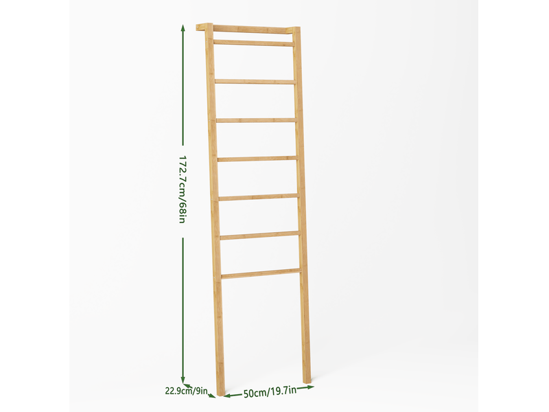  Échelle porte-serviettes en bambou à 7 barreaux, sans perçage, 50 x 22,9 x 172,7 cm pour salle de bains  - Conforama C