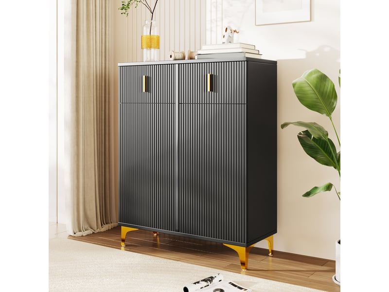 Buffet et enfilade avec 2 portes, 2 tiroirs, étagères réglables et ouverture par pression, pour salon, 83×35×101 cm - Conforama B