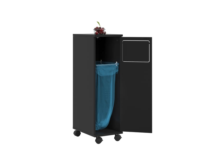  Meuble poubelle mobile 1 porte 24,2x35x80,3 cm en mdf noir brillant  - Conforama D