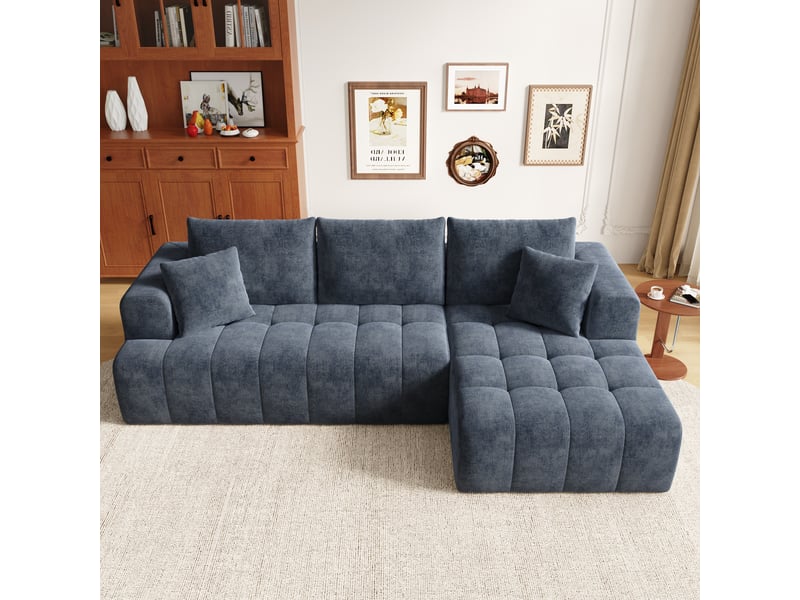  Canapé d'angle modulaire sans montage 3 à 4 places 244,5 x 136 cm chenille bleue  - Conforama R