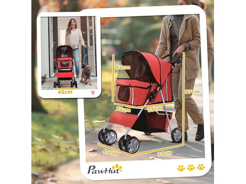  Poussette pour enfent pliable 75x45x97 cm – rouge – frein arrière, panier et 2 porte-gobelets  - Conforama B