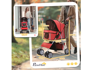 Poussette pour enfent pliable 75x45x97 cm – rouge – frein arrière, panier et 2 porte-gobelets