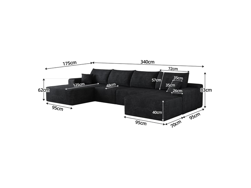  Canapé modulable noir en l avec méridienne, assise profonde, sans montage pour salon  - Conforama C