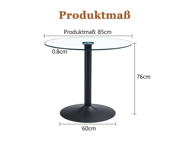  Table haute ronde 85 cm – noir et transparent – plateau en verre trempé et piètement métal stable  - Conforama C