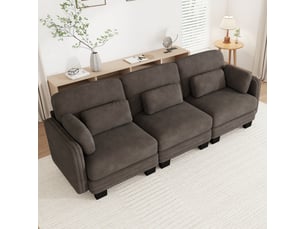 Canapé 3 places modulable marron en tissu chenille 253cm - assise ergonomique avec coussins lombaires