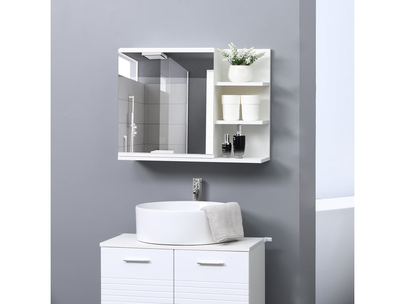  Armoire miroir de salle de bain avec 3 étagères latérales bois blanc 60x18x50 cm  - Conforama B