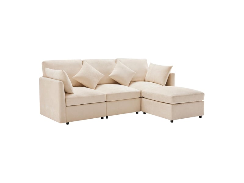  Canapé 4 places avec pouf en tissu chenille beige 216x161x81 cm N653P9771312A - Conforama B
