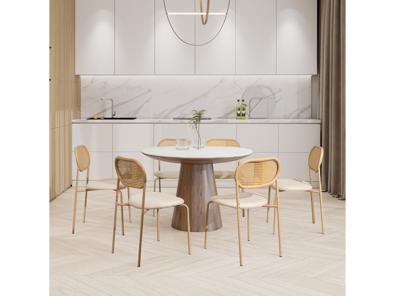  Lot de 2 chaises de salle à manger en rotin, chaise bistrot avec dossier en rotin et pu siège rembourré et 4 pieds reglables  - Conforama W