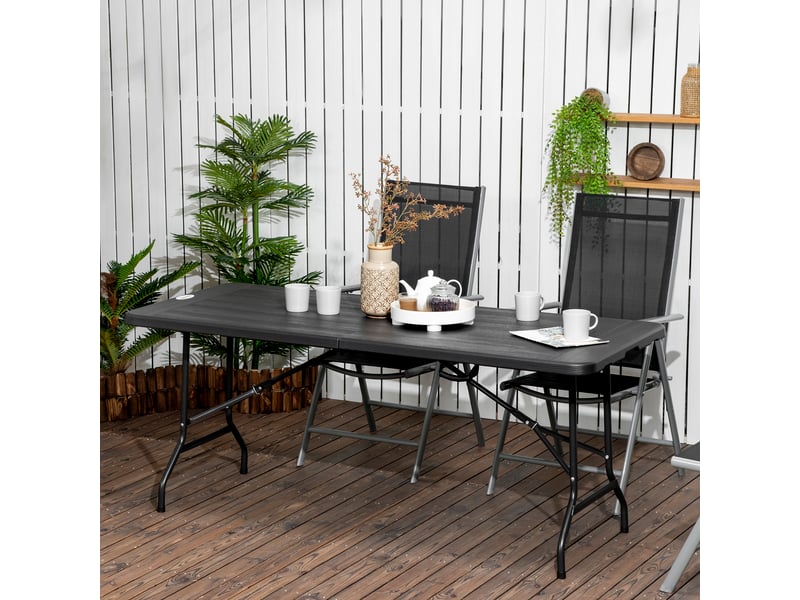  Table d'extérieur, table de jardin, pour 6 personnes, pliable, aspect bois, gris foncé, 180 x 75,5 x 73 cm  - Conforama D