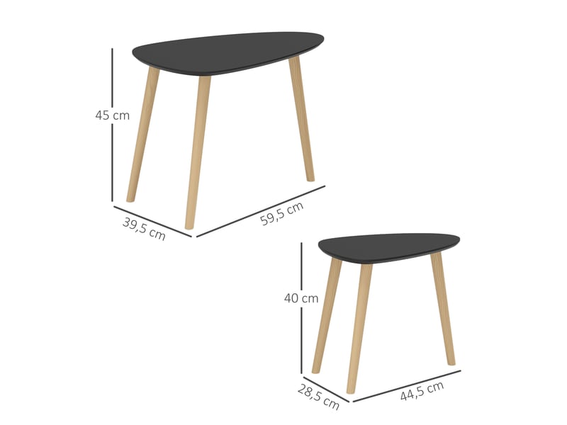  Lot de 2 tables basses gigognes design pieds scandinave en bois et plateau en bois, noir  - Conforama C