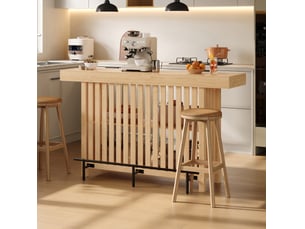 Desserte bar avec repose-pieds et 2 étagères, mdf bois clair, 160 x 40 x 105 cm, pour cuisine et repas quotidiens