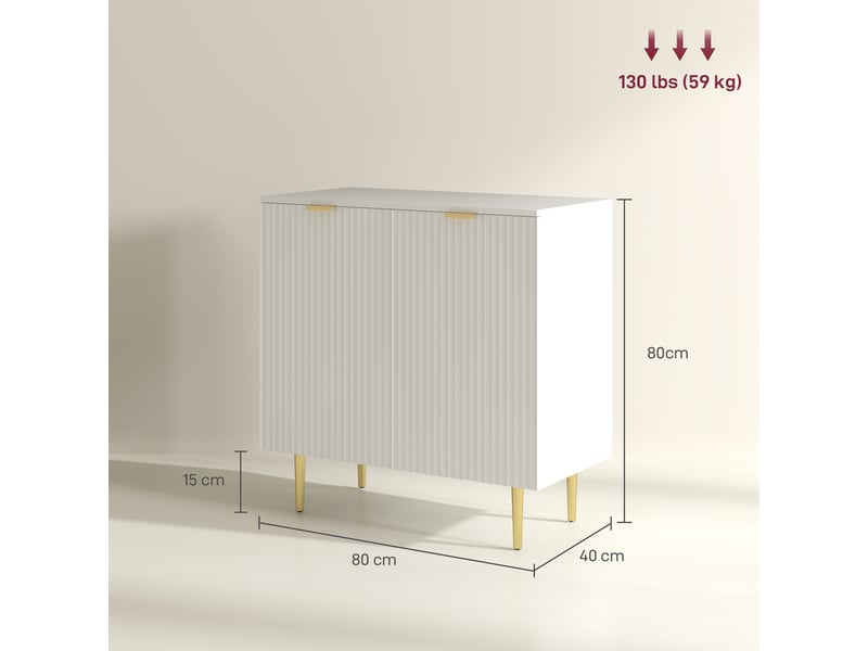  Buffet cuisine, meuble de rangement avec 2 portes, étagère réglable, pieds métalliques surélevés, 80 x 40 x 80 cm, blanc  - Conforama C