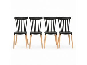 Lot de 4 chaises de salle à manger noires en polypropylène, pieds en bois clair, style scandinave moderne