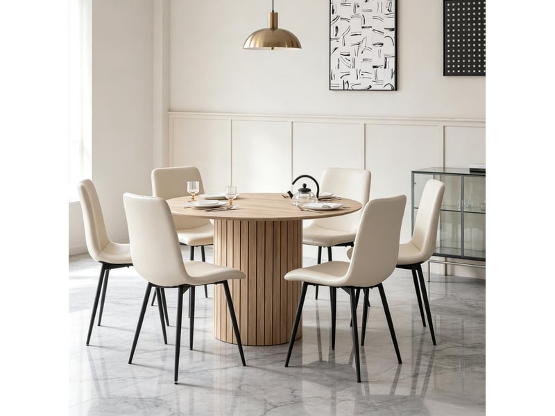 Table de salle à manger ronde pour 4 à 6 personnes avec piètement cylindrique en bois clair, 120 × 120 × 76 cm - Conforama B