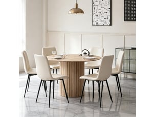 Table de salle à manger ronde pour 4 à 6 personnes avec piètement cylindrique en bois clair, 120 × 120 × 76 cm