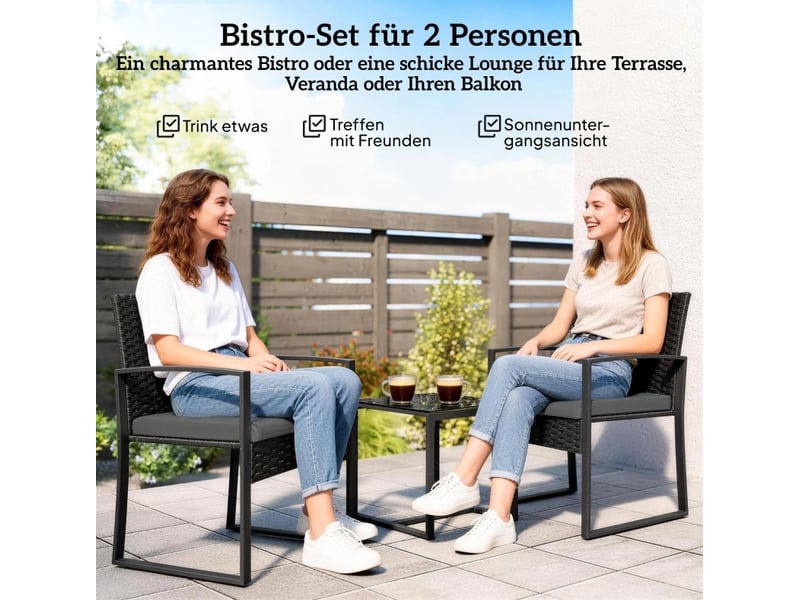 Salon de jardin 3 pièces 2 fauteuils et table basse 40x40 cm gris foncé, acier et rotin plastique - Conforama D
