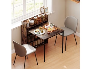 Table à manger pliante avec étagère 80x90x93 cm – bois rustique – gain de place pour petits espaces