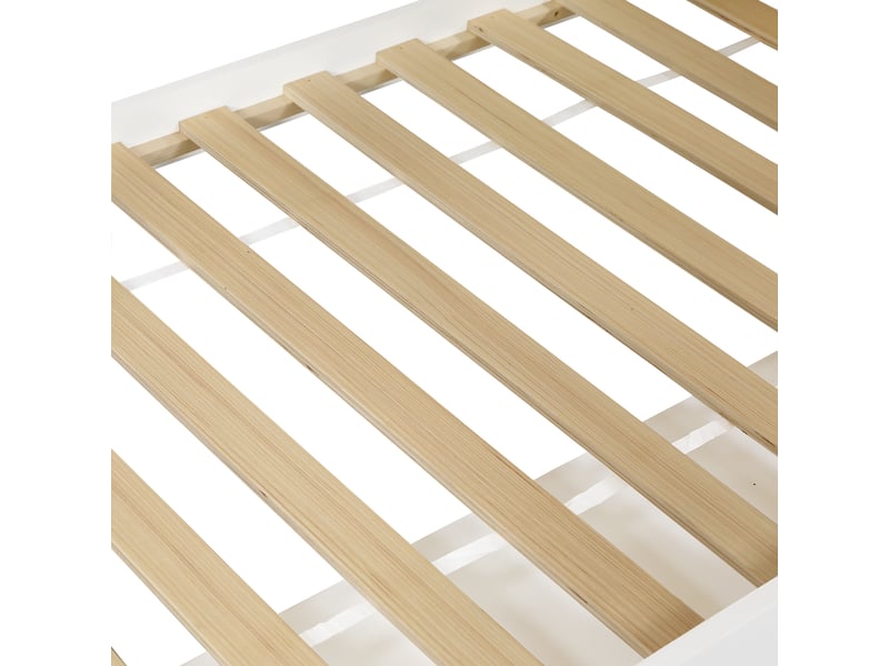 Lit superposé enfant 90x200 cm avec 2 bureaux et meuble à chaussures 4 compartiments, bois, blanc,sans matelas - Conforama E