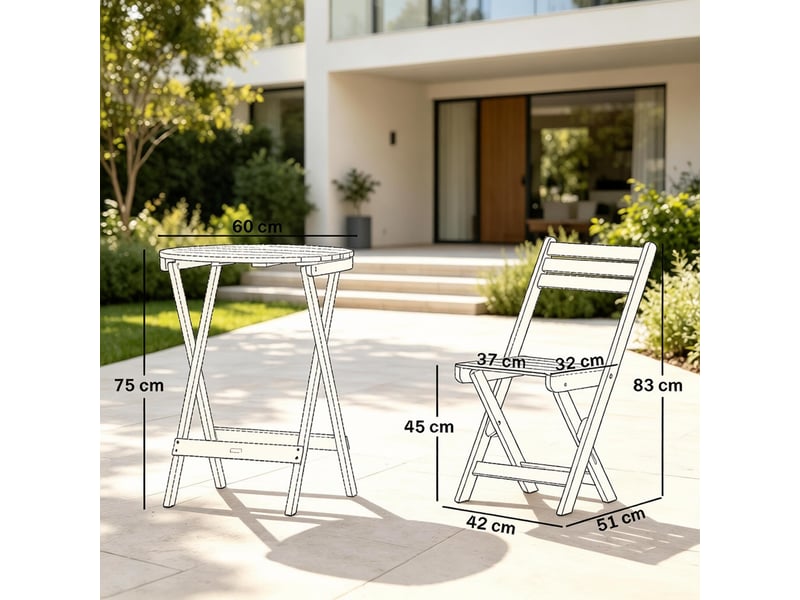 Ensemble table et chaise de jardin avec 1 table pliante et 2 chaises pliantes en bois d'acacia naturel - Conforama D