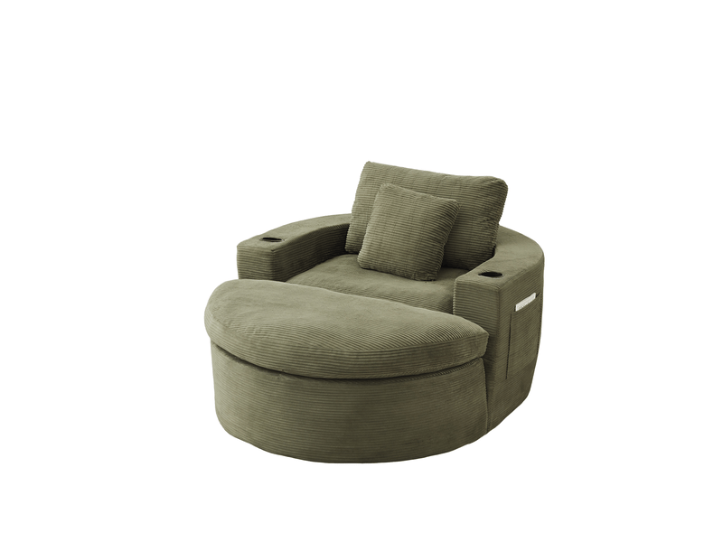  Fauteuil 1 places - 136x156x88 cm - fauteuil poire indépendant en velours côtelé avec ottoman, porte-gobelets - vert  - Conforama A