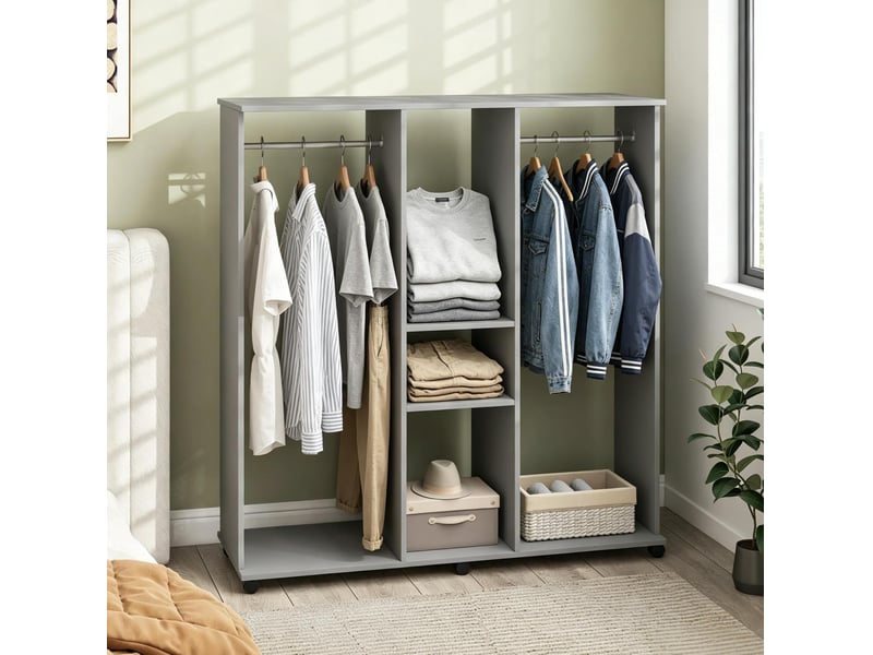  Portant à vêtements ouvert mobile 120 x 40 x 128 cm avec rangements, gris  - Conforama E