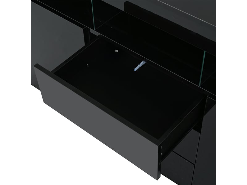  Buffet noir 140x35x80 cm, meuble de rangement moderne avec 3 tiroirs intégrés et 2 portes pour salle à manger  - Conforama R