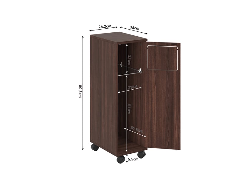  Buffet de cuisine - 24,2x35,1x80,2 cm - meuble poubelle roulant avec 1 porte et support sac poubelle - marron  - Conforama E