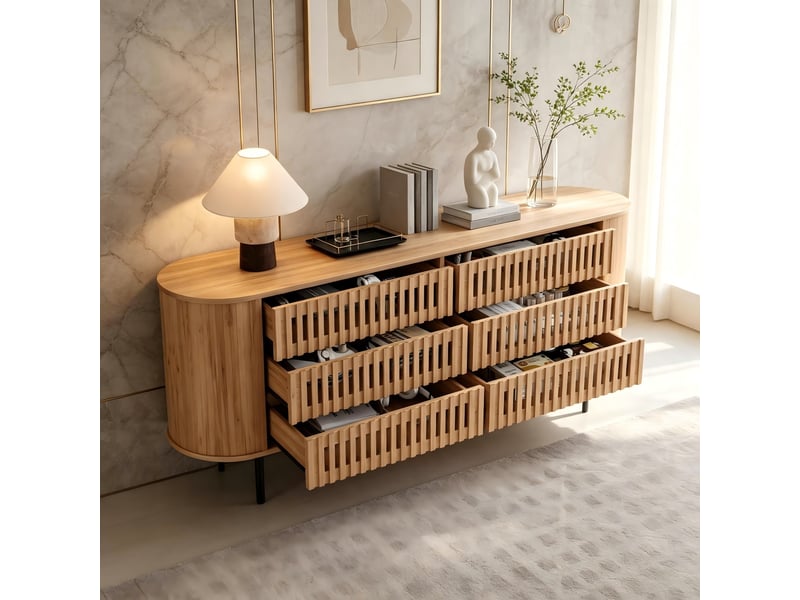 Buffet bas 160x40x70 cm à 6 tiroirs en mdf coloris bois naturel - Conforama B