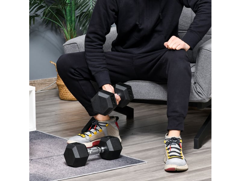 Lot de 2 haltères hexagonaux de 8 kg en métal noir, poignées moletées, pour l'entraînement à domicile - Conforama E