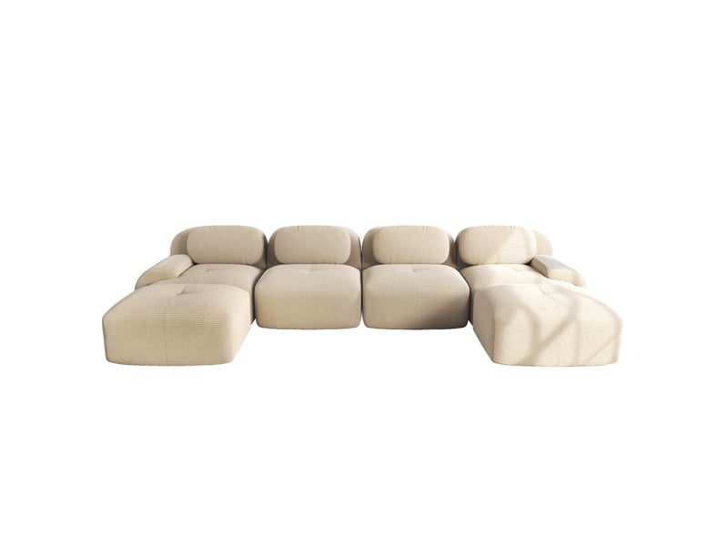  Canapé d'angle modulable beige en velours côtelé, mousse 32d et accoudoirs extra-larges pour salon  - Conforama A