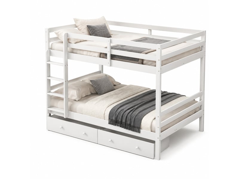  Lit superposé enfant 140x200 cm blanc avec tiroirs, échelle et matelas inclus  - Conforama A