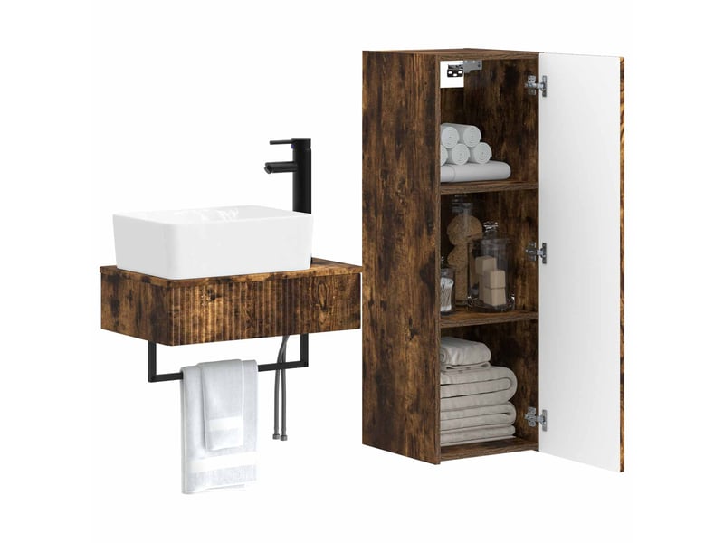  Ensemble de mobilier de salle de bain 2 pcs chêne fumé shl2730  - Conforama C