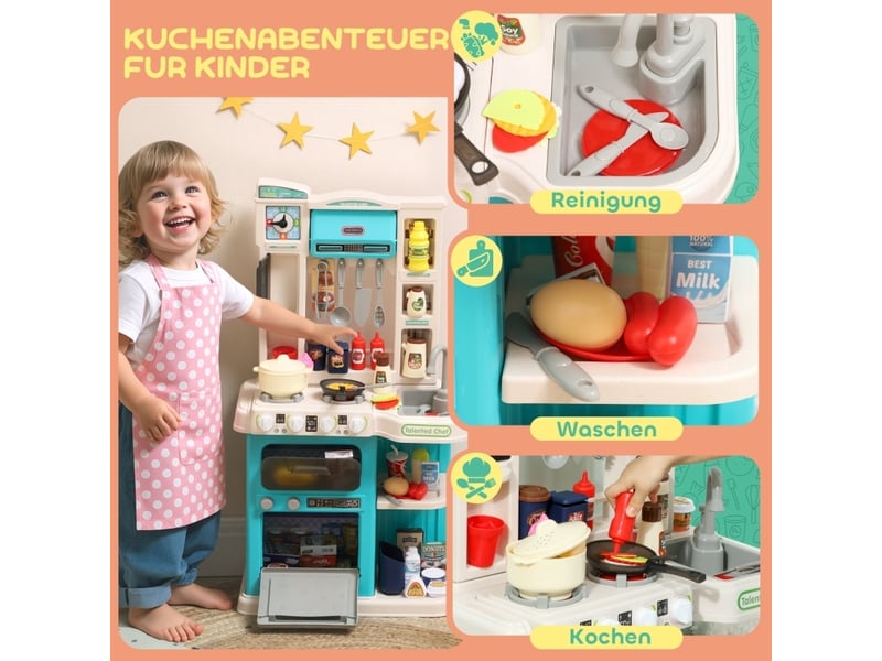 Cuisine enfant 92 pièces 44,5 x 24 x 79 cm – verte – évier, robinet, effets lumineux et sonores - Conforama D