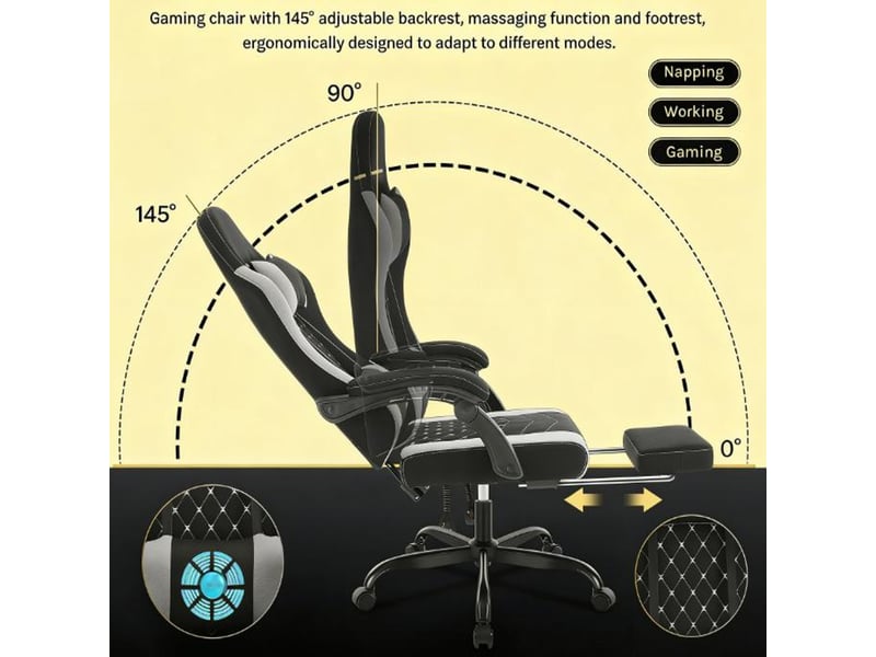  Chaise de bureau ergonomique pivotante avec massage lombaire, dossier inclinable et maille, 70 x 70 x 127 cm  - Conforama D