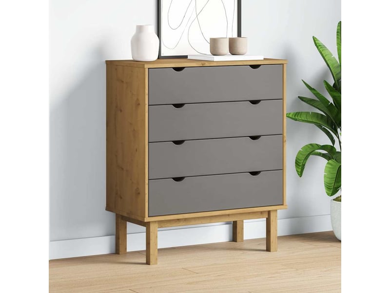  Commode, armoire à tiroirs bureau otta marron et gris 76,5x39,5x90 cm bois de pin massif  - Conforama B
