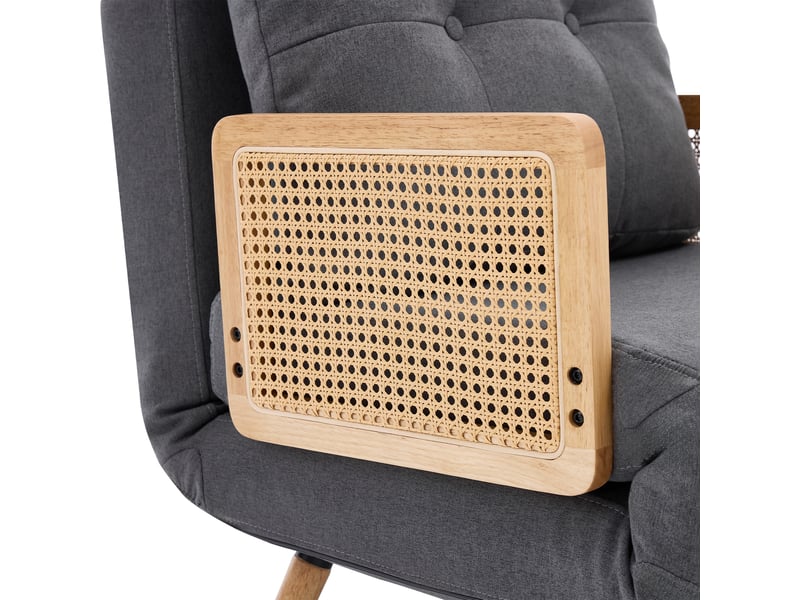 Fauteuil convertible 3 en 1 gris effet lin avec dossier 5 positions et accoudoirs en rotin - Conforama E