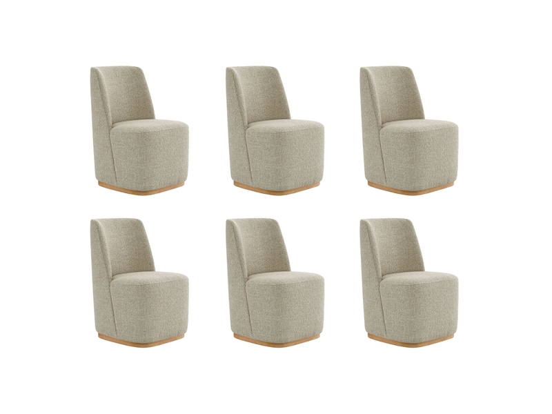 Lot de 6 chaises de salle à manger rembourrées à roulettes chita, chaises modernes en tissu certifié fsc, fausse angora pour salle de lecture, salle d'attente, cuisine-beige  - Conforama A