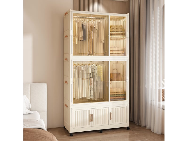  Armoire modulable pliable 92x45x196 cm en polypropylène beige à 9 portes magnétiques  - Conforama B