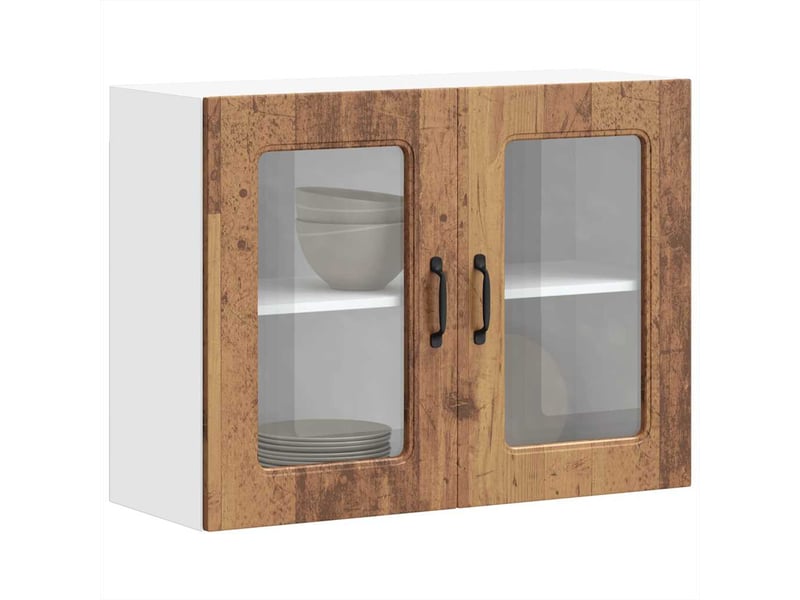  Meuble de rangement, armoire murale de cuisine avec porte en verre kalmar vieux bois  - Conforama D