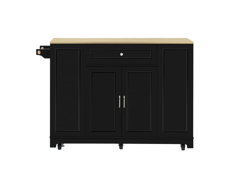 Îlot de cuisine 131,8x40(70)x93,3 cm avec 2 tiroirs et plateau pliable, bois et noir - Conforama R