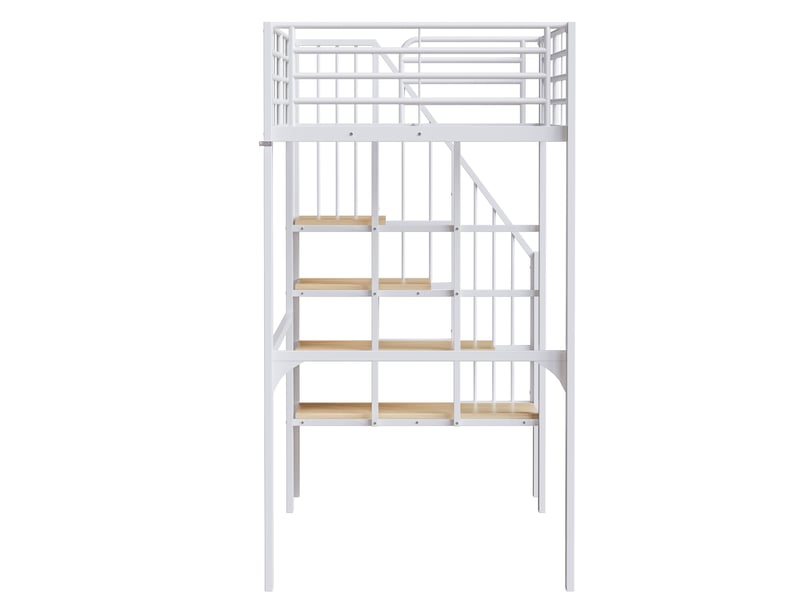  Lit mezzanine 90x200 cm avec escalier et rangement coloris blanc  - Conforama E