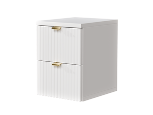 Table de chevet suspendue blanche – 25 cm, 2 tiroirs et façades cannelées