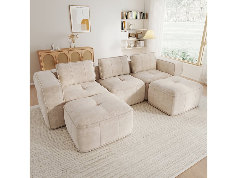 Canapé panoramique modulable 3 places en polyester beige – 271 x 162 x 67 cm Fay Lum - Conforama D