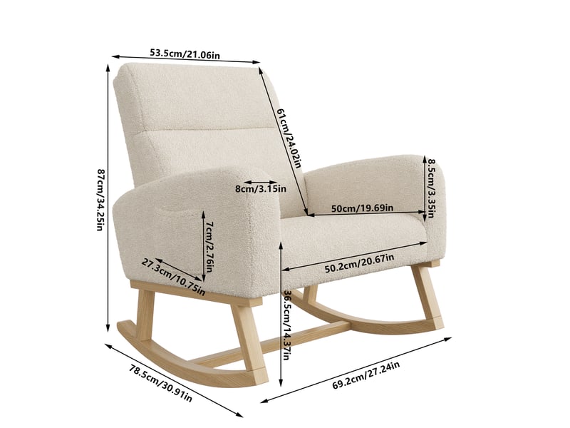  Fauteuil à bascule rembourré – fauteuil à bascule moderne – larges accoudoirs avec poches – assise spacieuse – peluche ours en peluche gris clair  - Conforama D