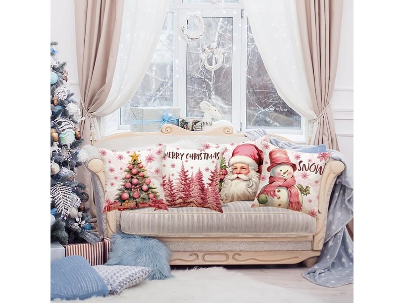  Lot de 4 housses de coussin de noël, 45 x 45 cm, décoration d'intérieur, coussins décoratifs, rose  - Conforama B