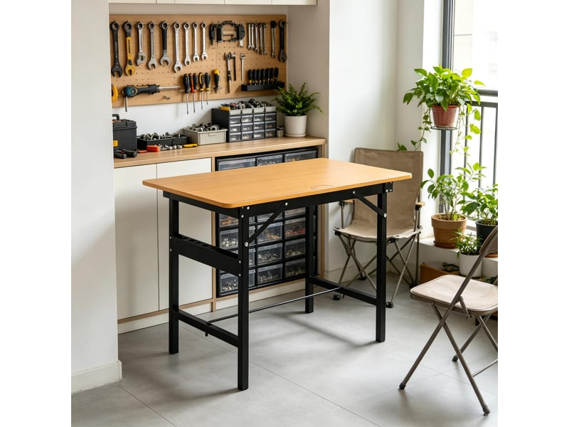 Établi pliant table de travail mdf et métal noir et jaune 100 x 60 x 75.5 cm T5828P568291 - Conforama B